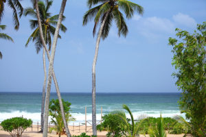 Photo of accommodation in Sri Lanka and the sea view from one of the holiday homes in Tropical Garden